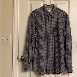 Columbia Blue Gray Black Plaid Cotton Long Sleeve Button Down Shirt Large